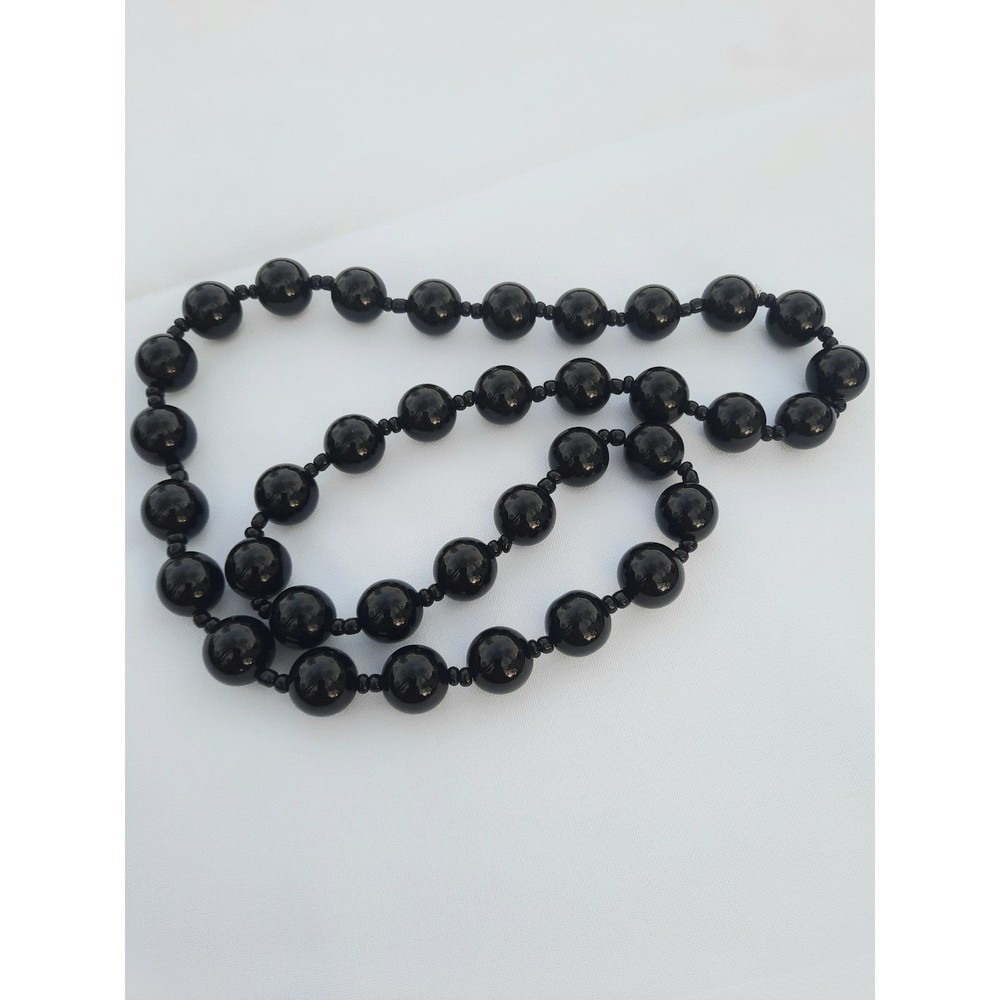Vintage Big Chunky Blackstone beaded necklace. No clasp over the head, 28 inches
